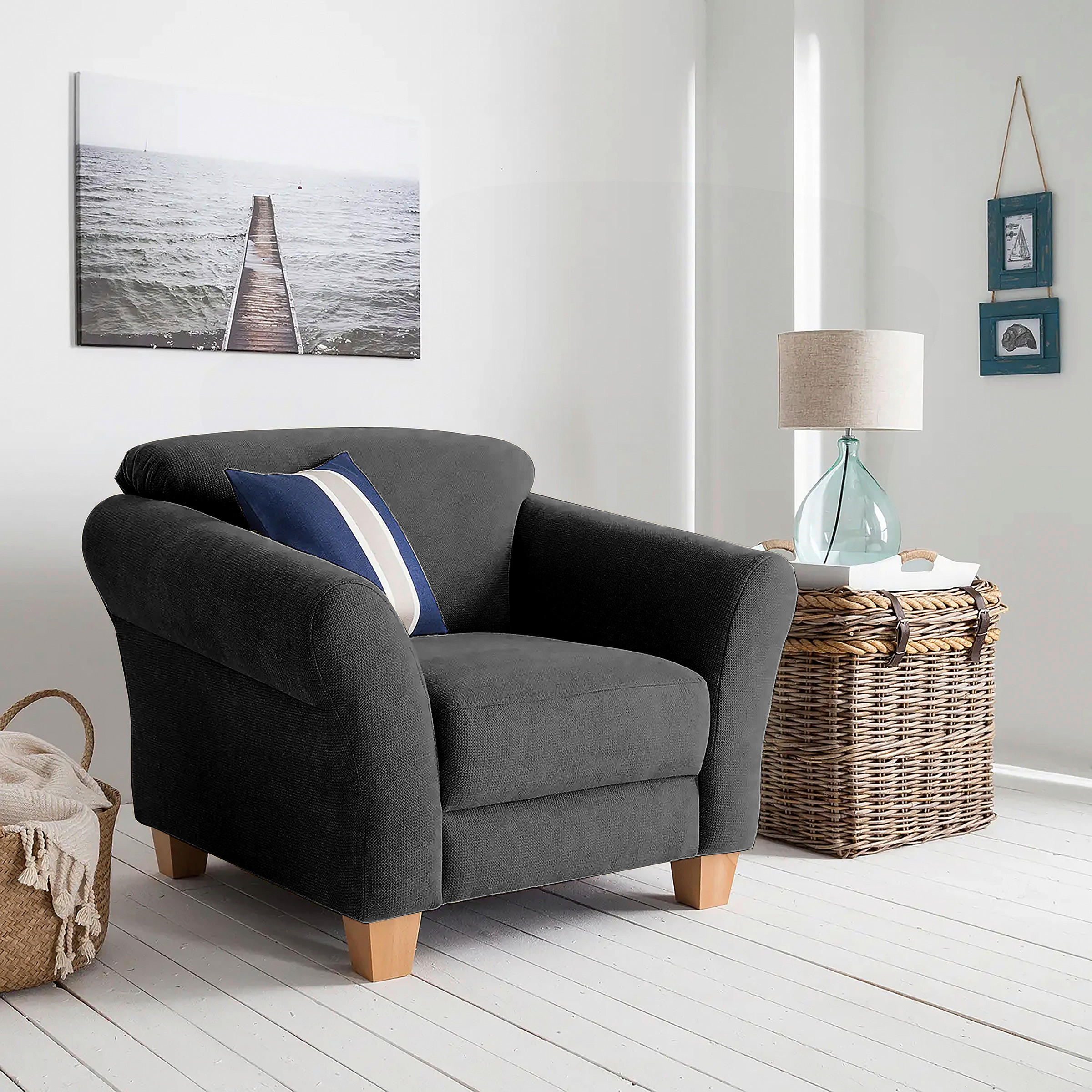 SESSEL in Flachgewebe Schwarz - Schwarz/Naturfarben, Konventionell, Holz/Textil (101/84/89cm) - Sit & More
