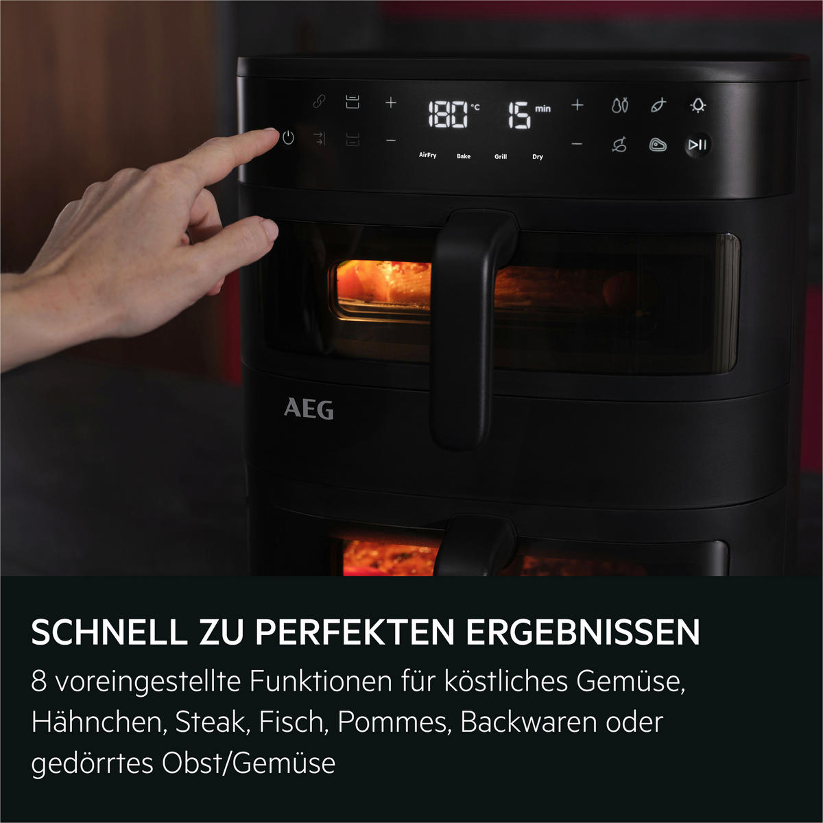 HEISSLUFTFRITTEUSE 7,0 + 4,0 L  - Schwarz, Basics, Kunststoff (30/41/32cm) - AEG