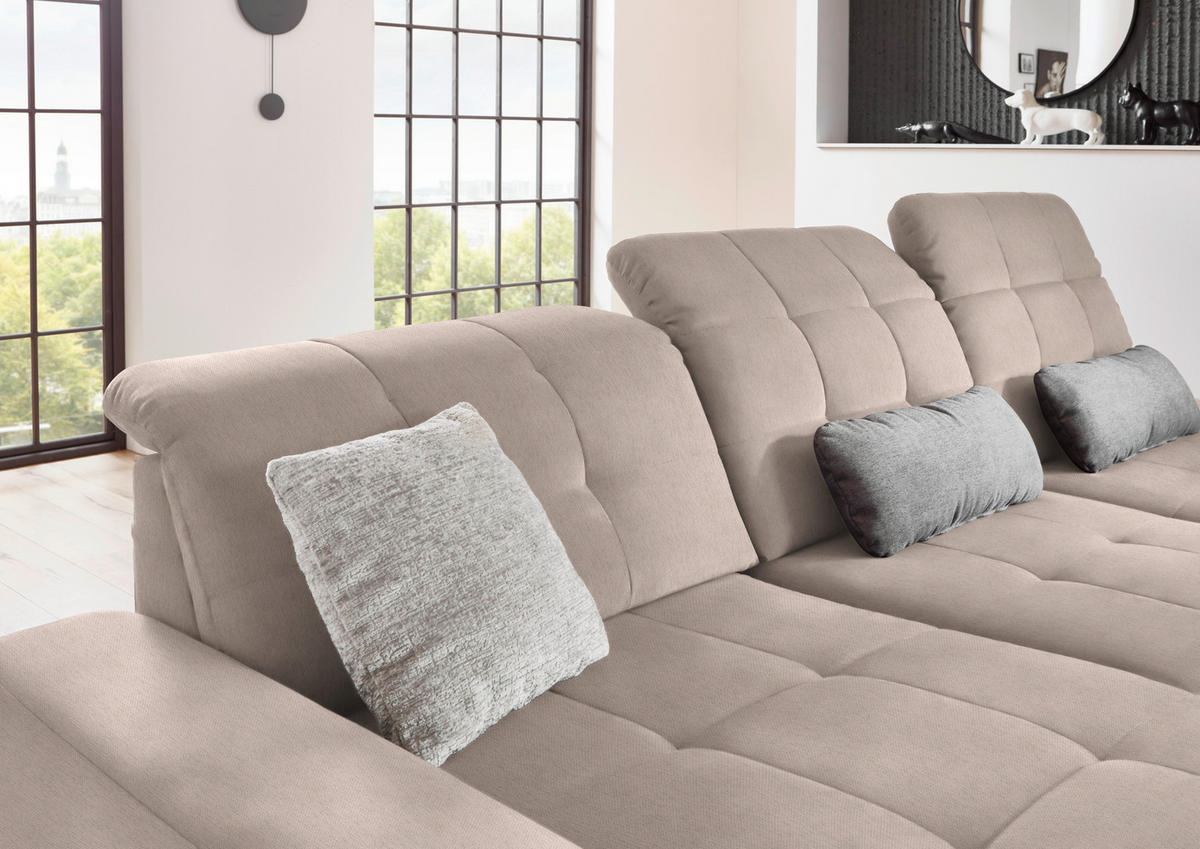 ECKSOFA in Flachgewebe Naturfarben  - Schwarz/Naturfarben, Design, Textil/Metall (190/309cm) - Beldomo Style