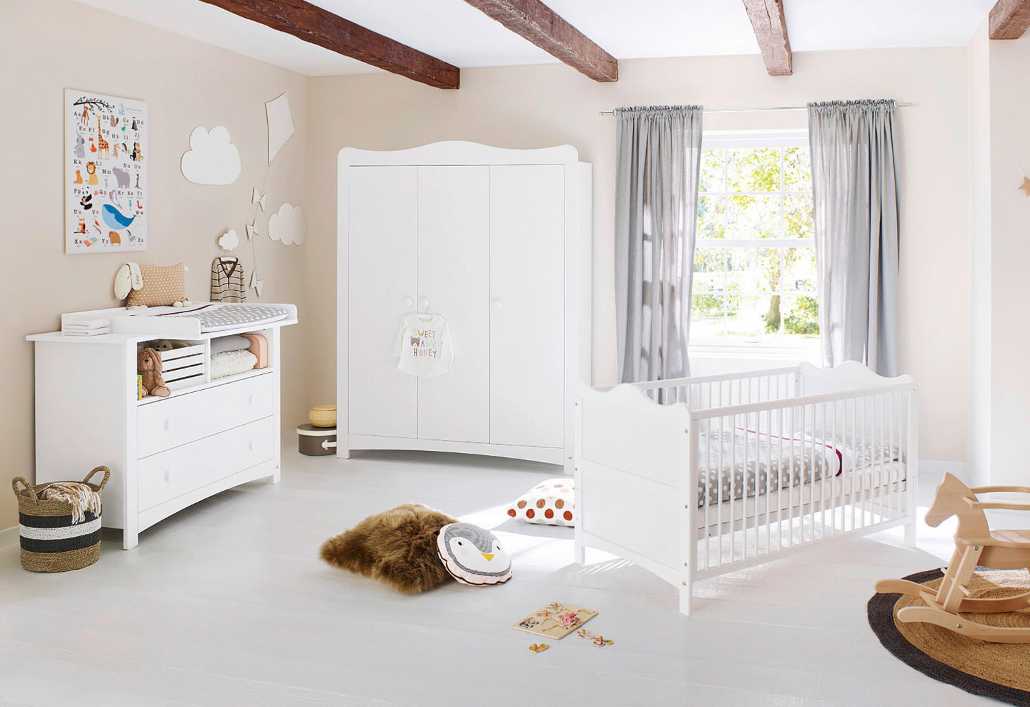 BABYZIMMER FLORENTINA  - Weiß, ROMANTIK / LANDHAUS, Holz/Holzwerkstoff - Pinolino