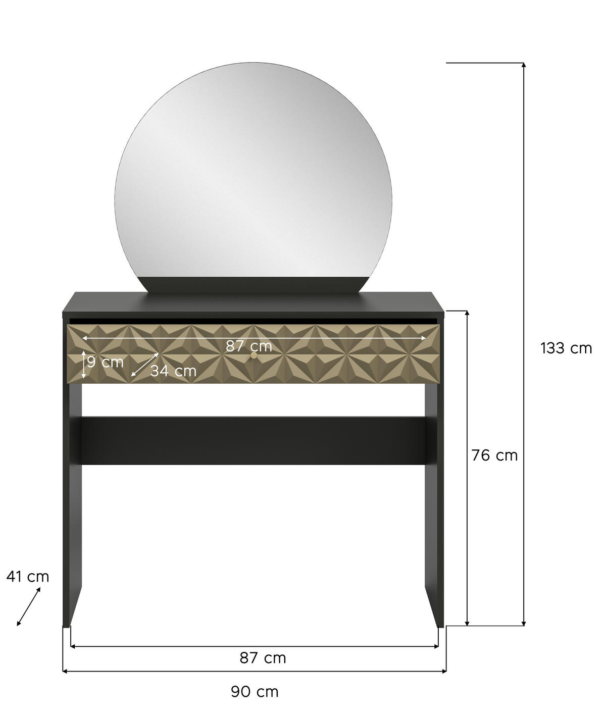 SMINKASZTAL fekete, aranyszínű  - fekete/aranyszínű, Design, műanyag/faalapú anyag (90/133/39cm) - Livetastic
