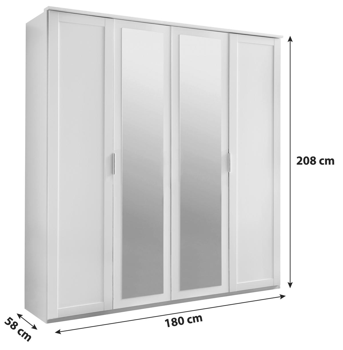 SKRIŇA S OTOČNÝMI DVERAMI, biela, 180/210/58 cm - biela/strieborná, Konventionell, kompozitné drevo/sklo (180/210/58cm) - MID.YOU