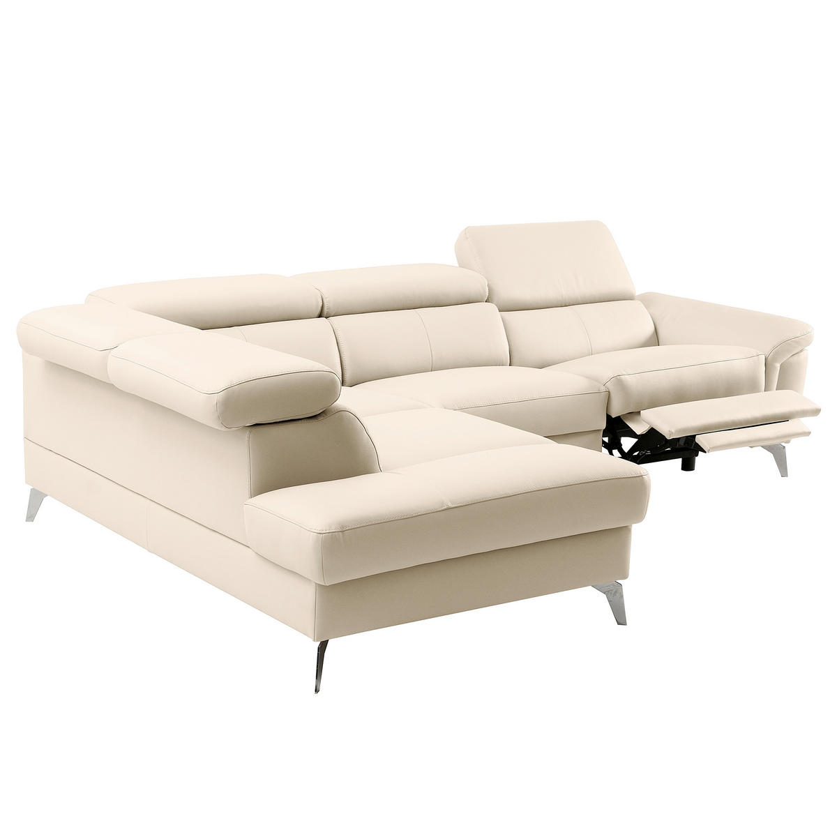 ECKSOFA SONO Grau Echtleder Lederlook Bettkasten, Armteilverstellung, Kopfteilverstellung  - Chromfarben/Grau, Design, Leder/Textil (210/265cm) - Livetastic