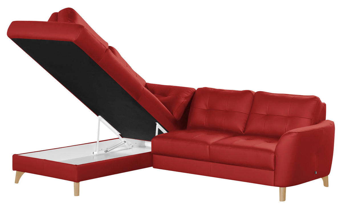 ECKSOFA in Lederlook Echtleder Rot  - Buchefarben/Rot, Design, Leder/Holz (190/236cm) - Livetastic
