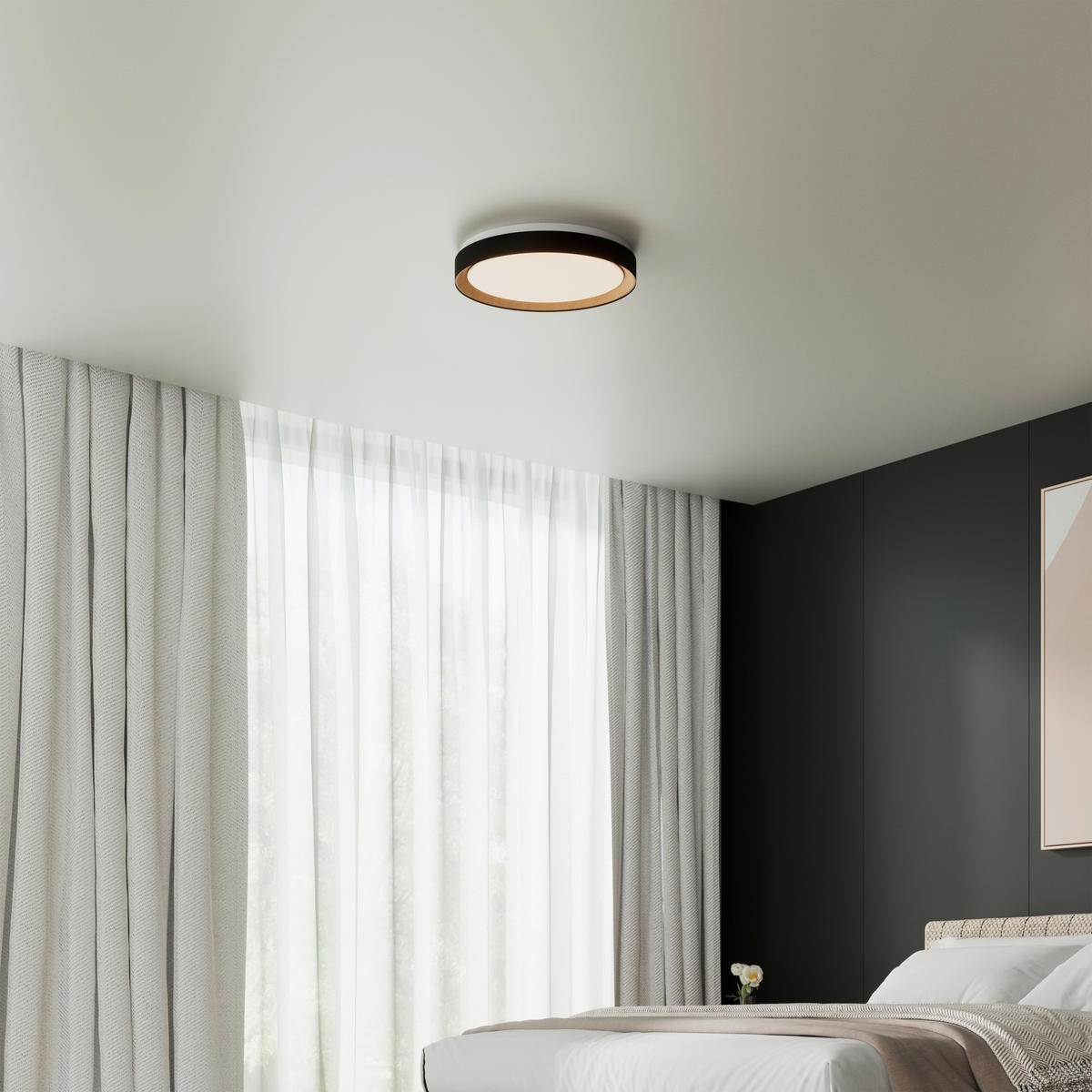 LED-DECKENLEUCHTE Nashville 48/8 cm   - Schwarz/Sonoma Eiche, Basics, Kunststoff/Metall (48/8cm) - Novel