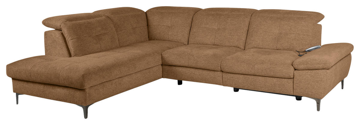 ECKSOFA Terracotta Webstoff  - Terracotta/Schwarz, KONVENTIONELL, Textil/Metall (225/288cm) - Carryhome