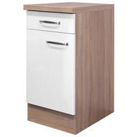 KÜCHENUNTERSCHRANK 40/86/60 cm  in Sonoma Eiche, Weiß Hochglanz  - Edelstahlfarben/Weiß Hochglanz, MODERN, Holzwerkstoff/Metall (40/86/60cm) - FlexWell