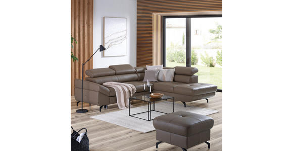 ECKSOFA in Echtleder Haselnussfarben 270/220 cm - Schwarz/Haselnussfarben, Design, Leder/Metall (270/220cm) - Novel