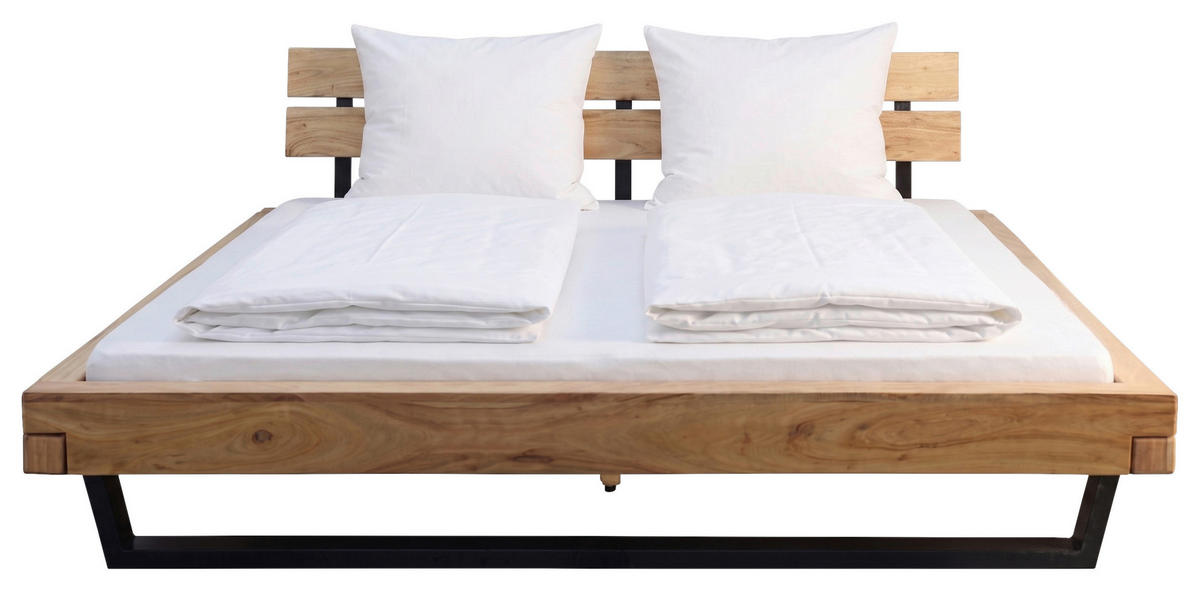 BALKENBETT 200/200 cm  in Naturfarben   - Schwarz/Naturfarben, MODERN, Holz/Metall (200/200cm) - MID.YOU