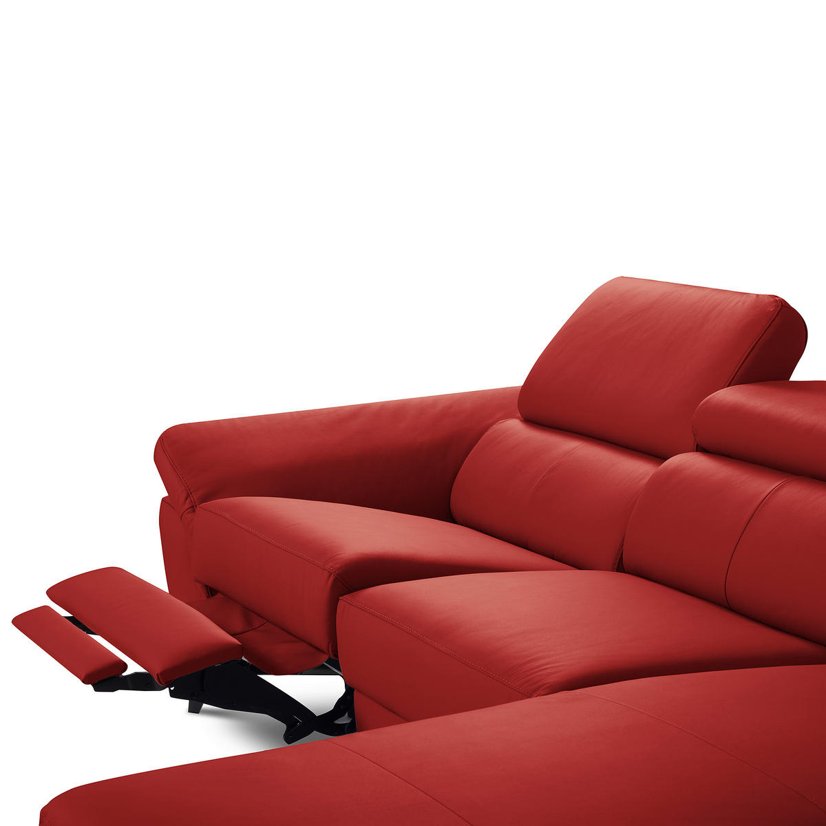 ECKSOFA Rot Echtleder Lederlook Rücken echt, Armteilverstellung, Relaxfunktion, Kopfteilverstellung  - Rot/Schwarz, Design, Leder/Textil (252/179cm) - Livetastic