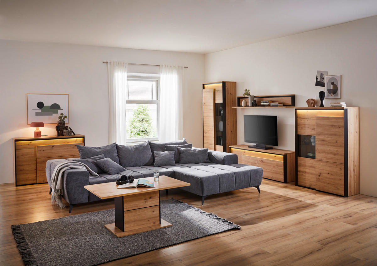 TV-ELEMENT WOHNZIMMER Schwarz, Eiche Artisan  155/55/41 cm  - Schwarz/Eiche Artisan, Design, Holzwerkstoff/Kunststoff (155/55/41cm) - Hom`in