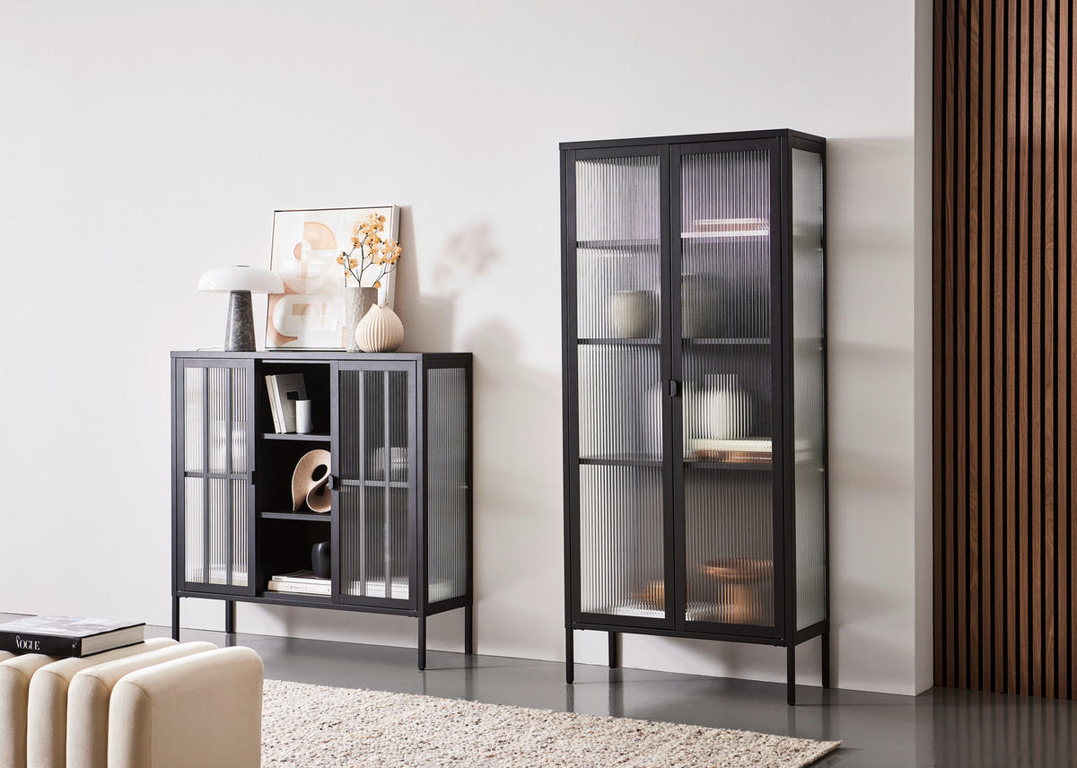 VITRINE in Schwarz  - Schwarz, Trend, Glas/Metall (80/180/35cm) - Xora