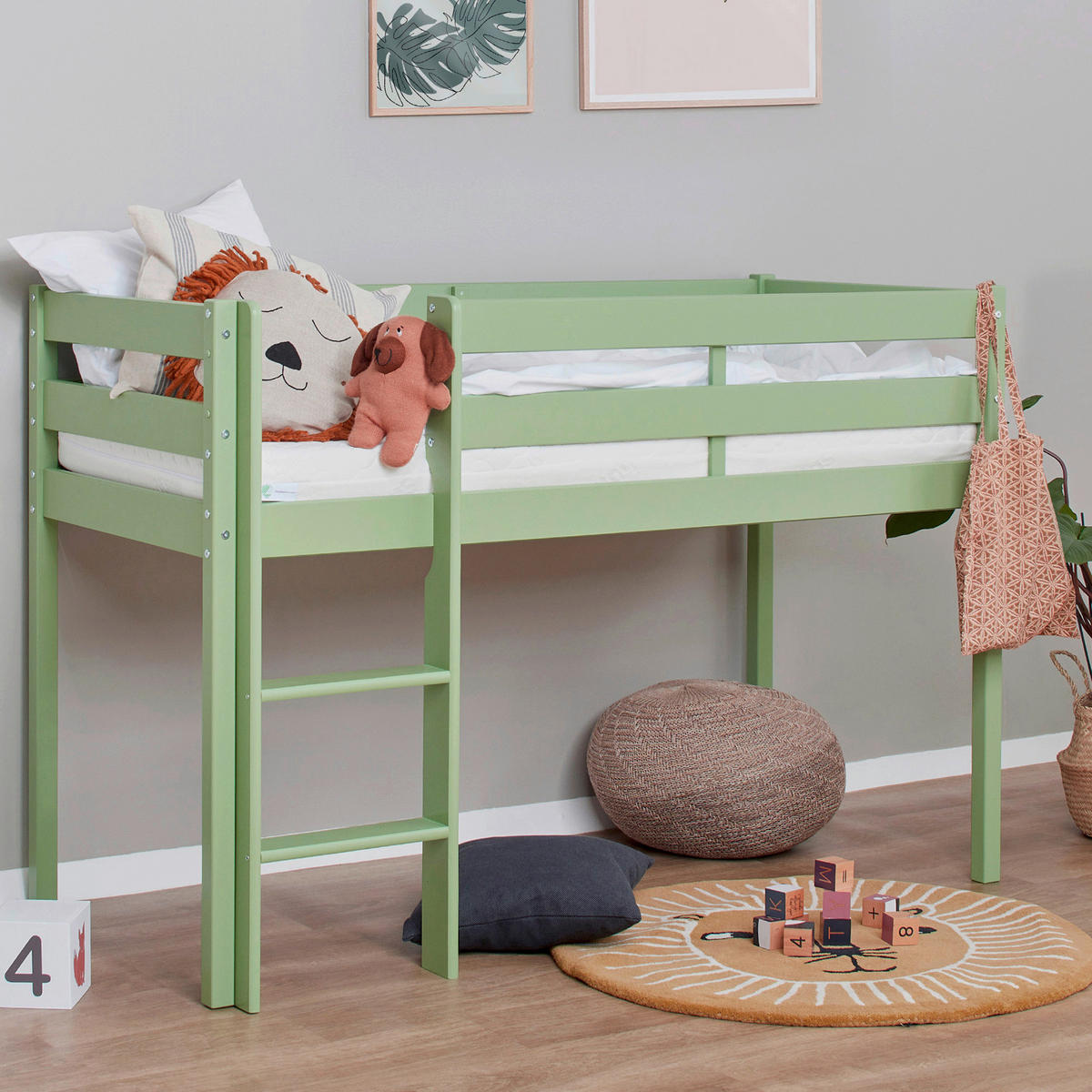 HOCHBETT 70/160 cm,  in Grün, Leiter, Rollrost  - Naturfarben/Grün, MODERN, Holz (70/160cm) - MID.YOU