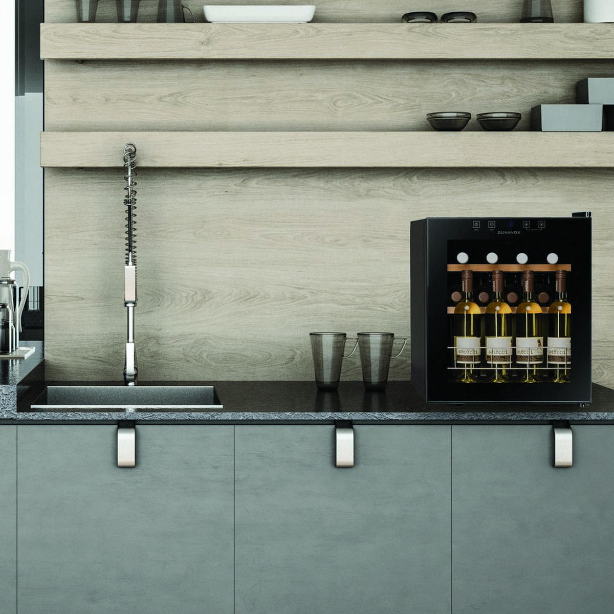 WEINKÜHLSCHRANK DXFH-16.46  - Schwarz, Basics, Glas/Holz (43/51,5/48cm)