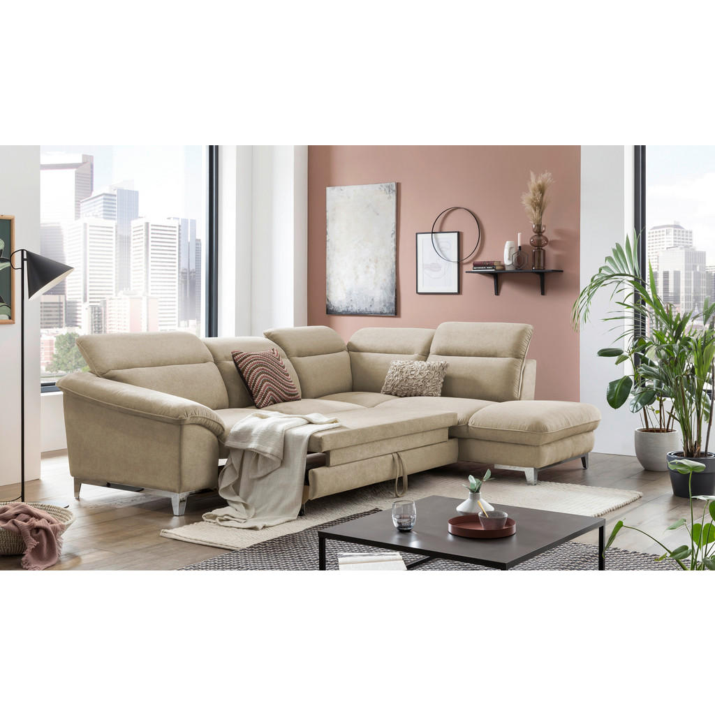 Thumbnail - Livetastic Ecksofa, Beige, Textil, 4-Sitzer, Ottomane rechts, L-Form, 293x232 cm, Made in EU, Schlafen auf Sitzhöhe, Woh...