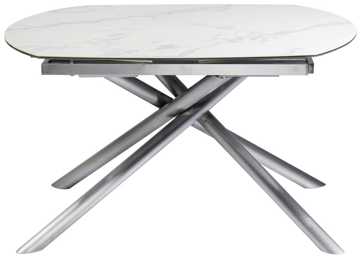ESSTISCH 130-190/100/77 cm  Metall, Glas, Keramik ausziehbar rechteckig Weiß, Edelstahlfarben  - Edelstahlfarben/Weiß, Design, Glas/Keramik (130-190/100/77cm) - Novel