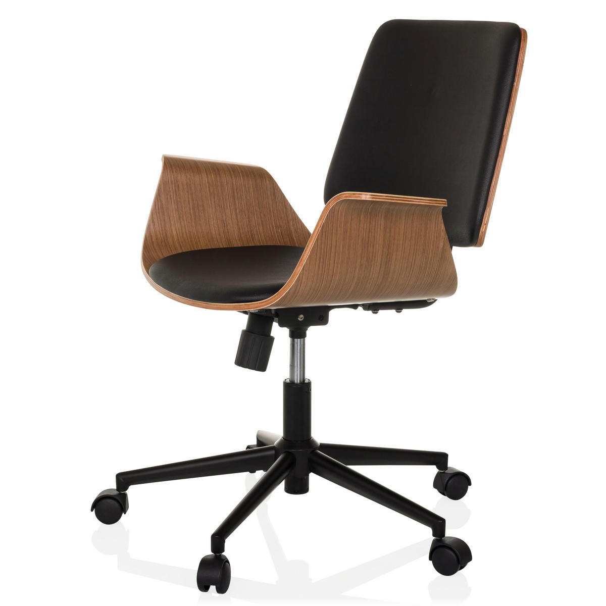 DREHSTUHL Schwarz  - Schwarz/Braun, MODERN, Leder/Holz (68/92/63,5cm) - MID.YOU