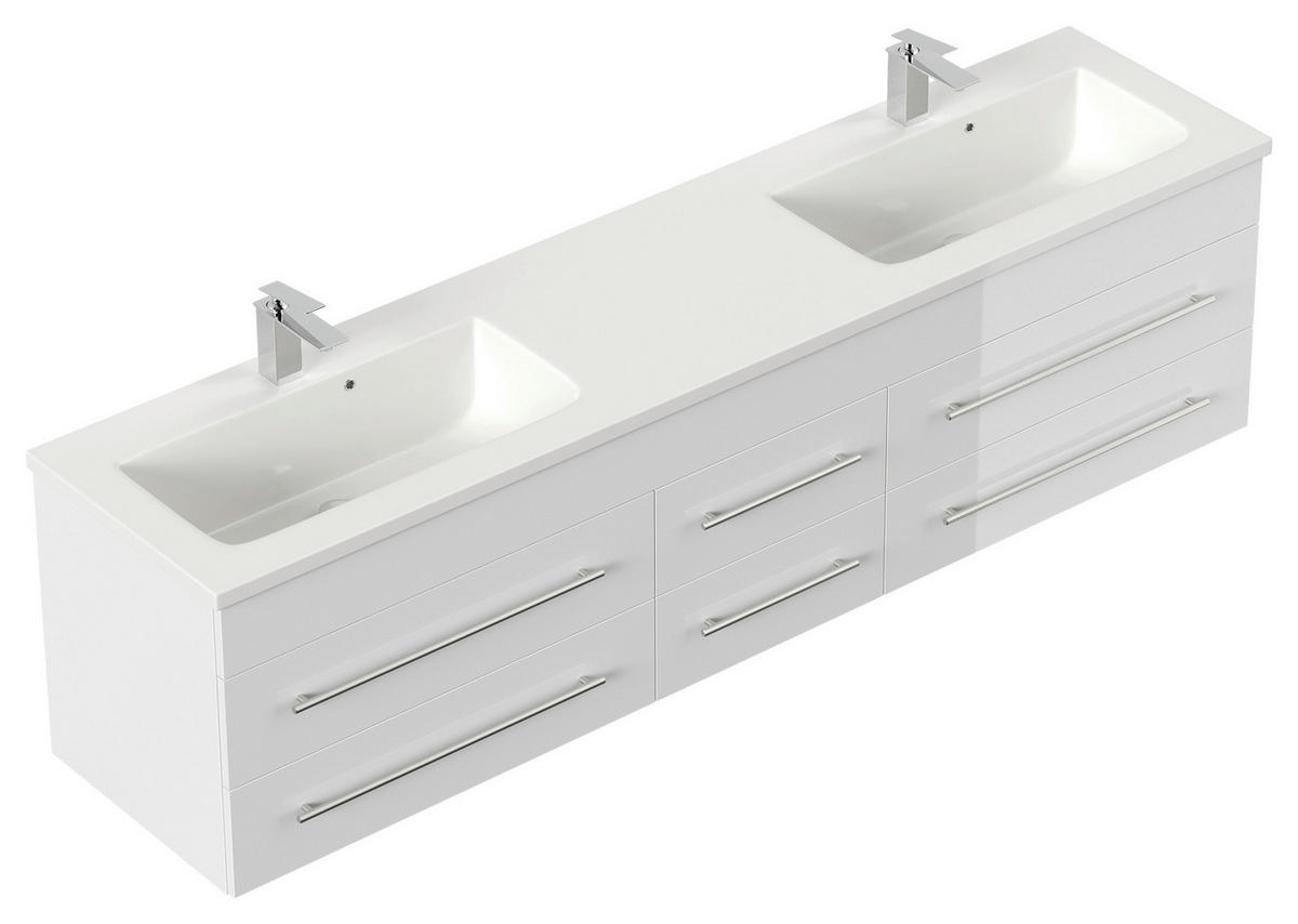 WASCHTISCHKOMBI 200 cm  - Weiß Hochglanz/Weiß, Basics, Holzwerkstoff/Stein (200cm) - MID.YOU