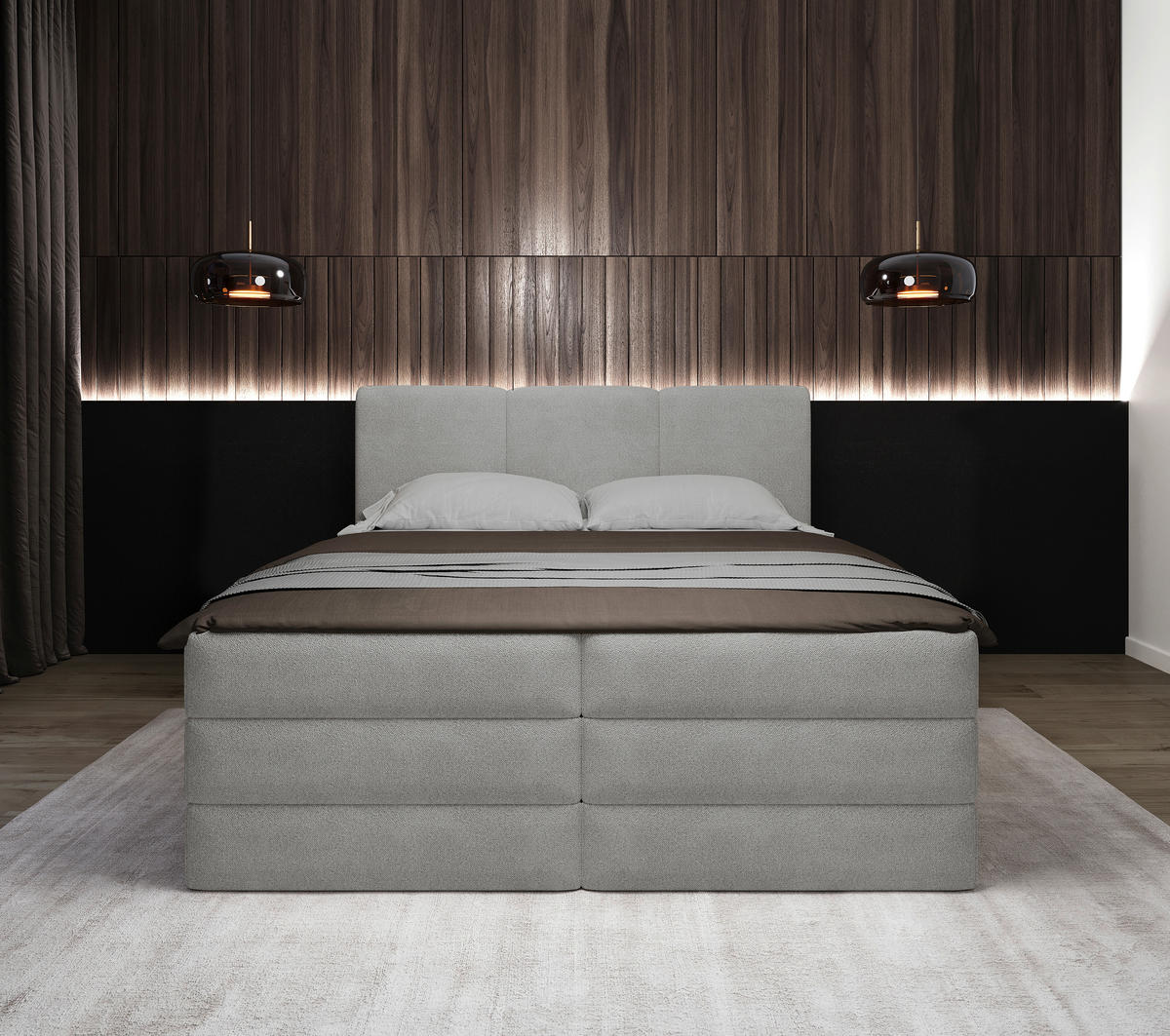 BOXSPRINGBETT 200/200 cm,  in Grau, Bettkasten, Topper, H2 + H3 = mittel + fest  - Schwarz/Grau, MODERN, Holz/Kunststoff (200/200cm) - MID.YOU