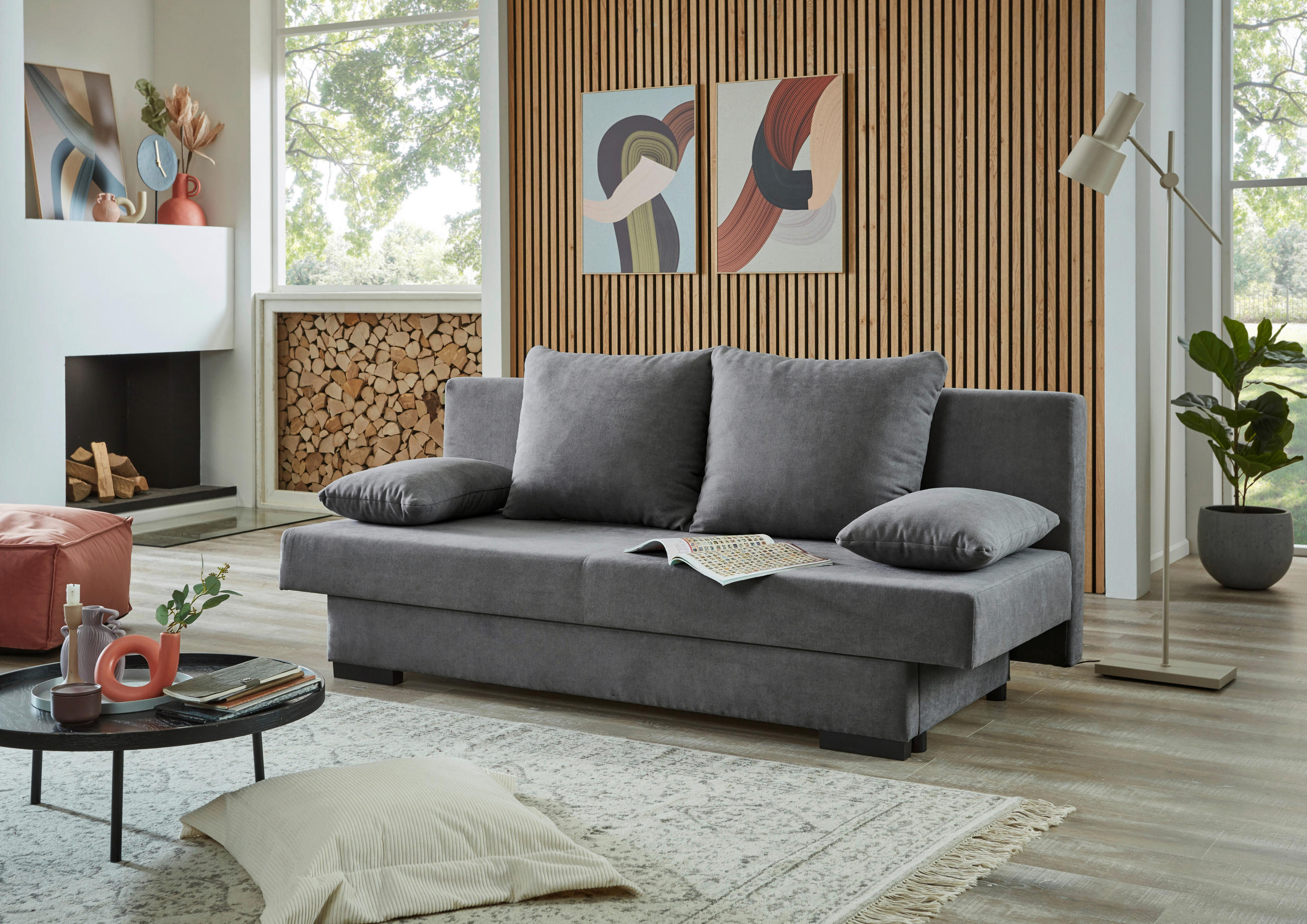 SCHLAFSOFA Webstoff Grau  - Schwarz/Grau, KONVENTIONELL, Kunststoff/Textil (190/80/83cm) - Carryhome