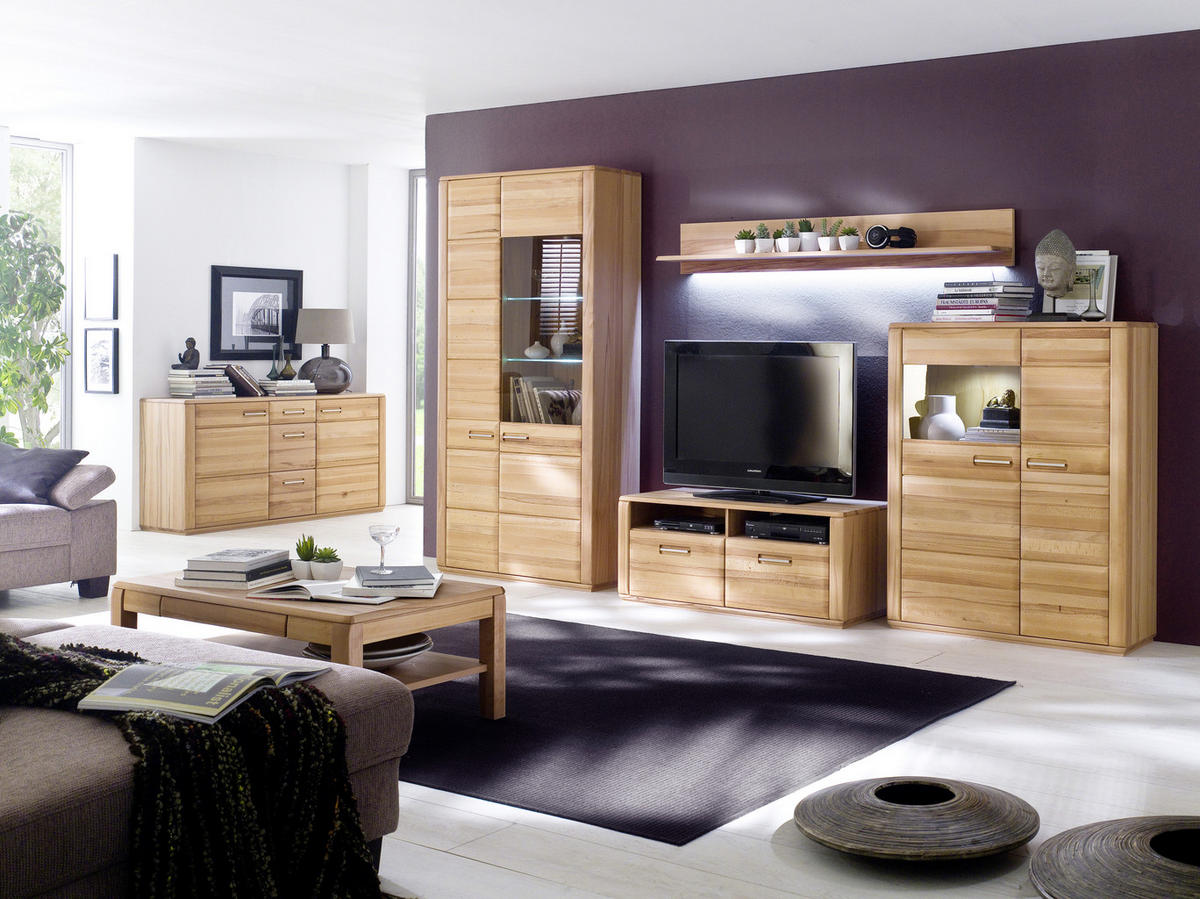 WOHNWAND La Paz  in Buchefarben  357/209/51 cm  - Buchefarben/Silberfarben, Design, Glas/Holz (357/209/51cm) - Livetastic