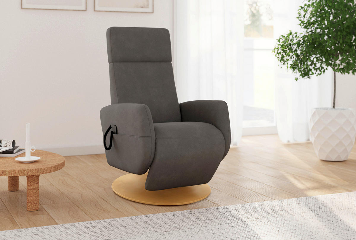 RELAXSESSEL Flachgewebe Aufstehhilfe    - Eichefarben/Graphitfarben, KONVENTIONELL, Holz/Textil (71/110/82cm) - Sit & More