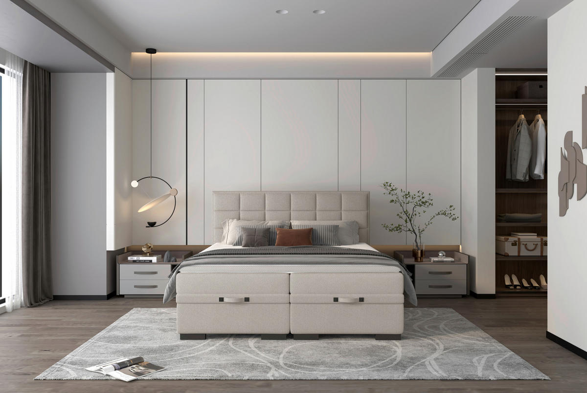 BOXSPRINGBETT 180/200 cm  in Beige  - Beige/Schwarz, KONVENTIONELL, Kunststoff/Textil (180/200cm) - home24