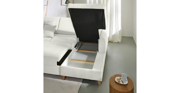 ECKSOFA Hellgrau Flachgewebe Bettkasten, Schlaffunktion, Rücken echt, Kopfstütze, Liegefläche im Originalstoff  - Buchefarben/Hellgrau, KONVENTIONELL, Holz/Textil (241/166cm) - Carryhome