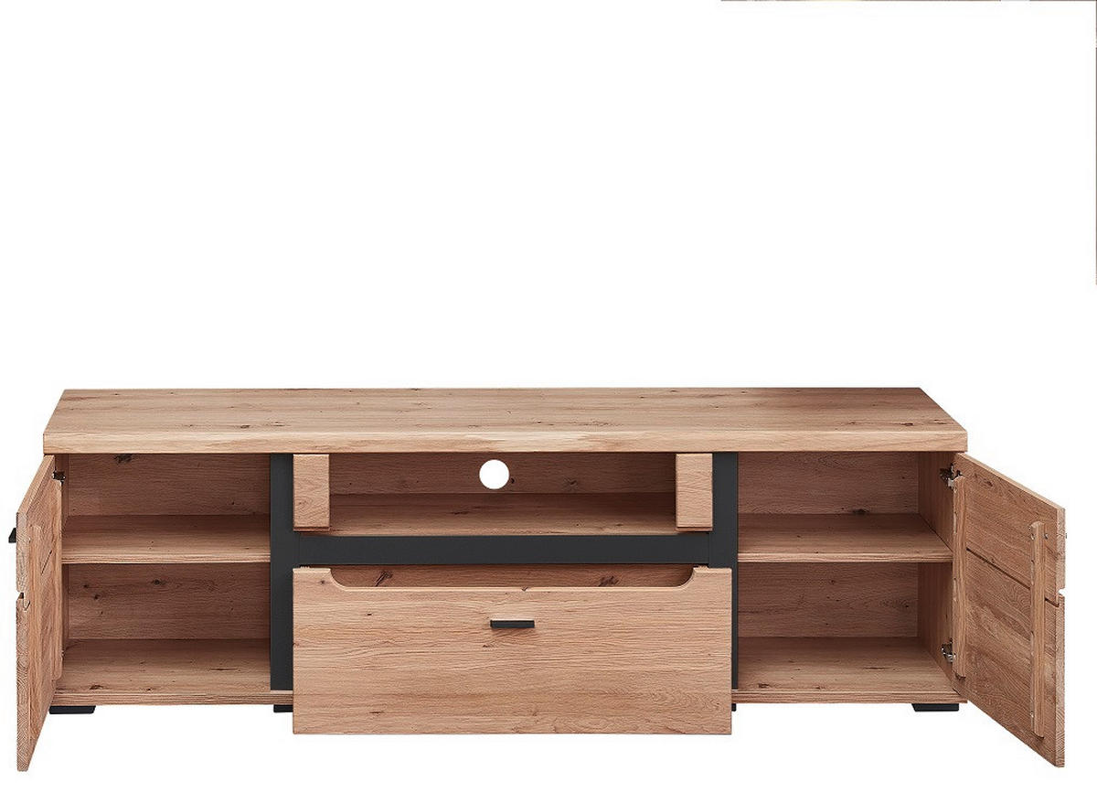 KOMODA POD TELEVIZI, jasan, barvy jasanu, dub artisan, 180/55/42 cm - černá/barvy jasanu, Basics, dřevo/kompozitní dřevo (180/55/42cm) - Cantus