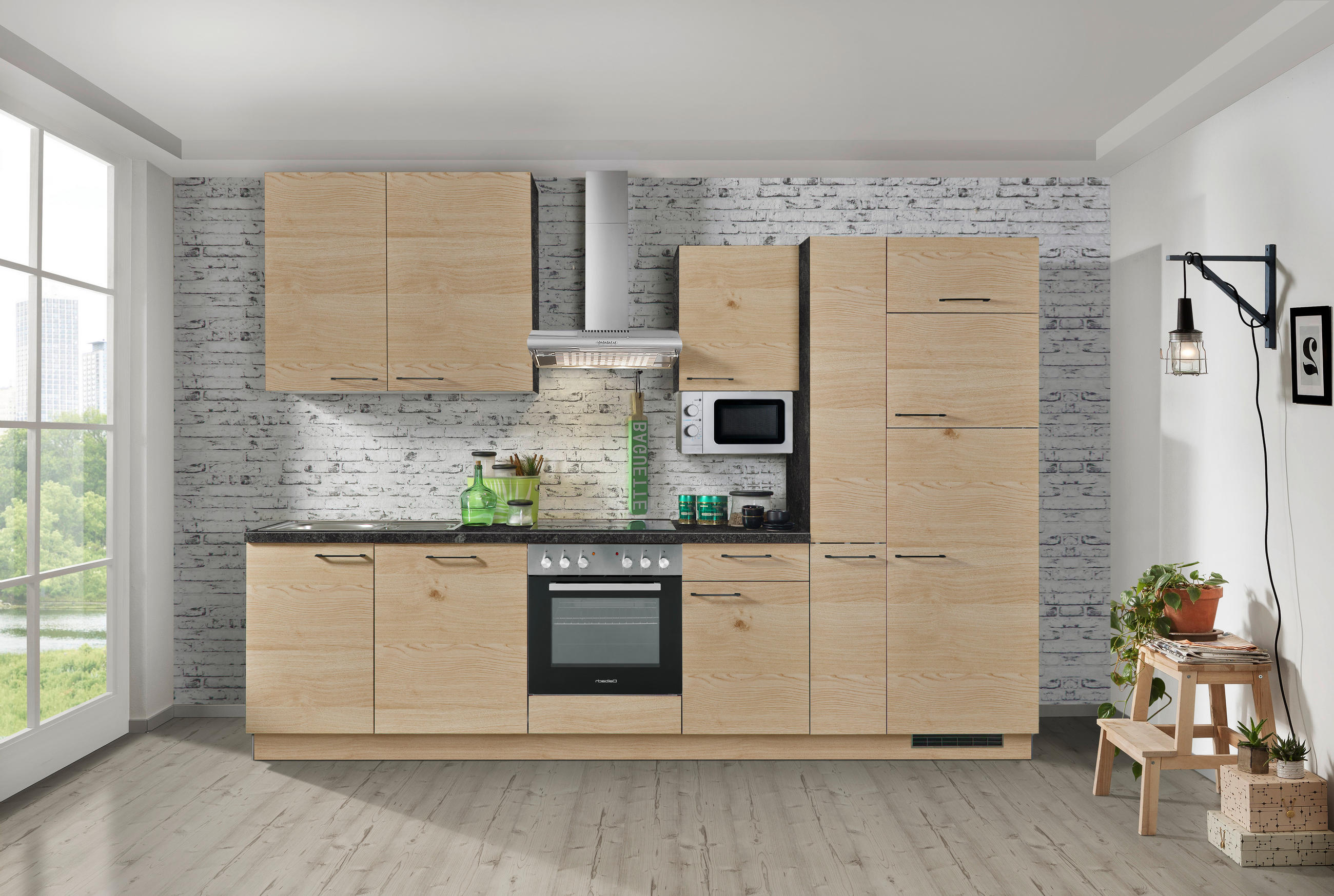KUHINJSKI BLOK - barve nerjavečega jekla/siva, Konvencionalno, kovina/leseni material (310cm) - Welnova