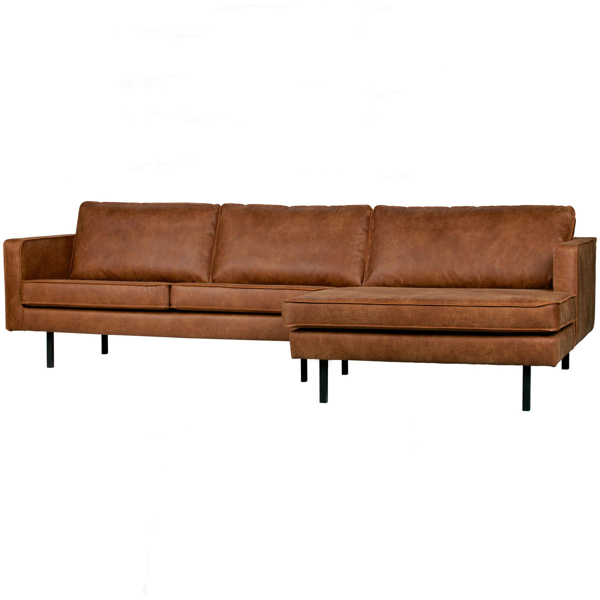ECKSOFA Rodeo in Echtleder Cognac  300/155 cm  - Cognac/Schwarz, Design, Leder/Textil (300/155cm) - Livetastic
