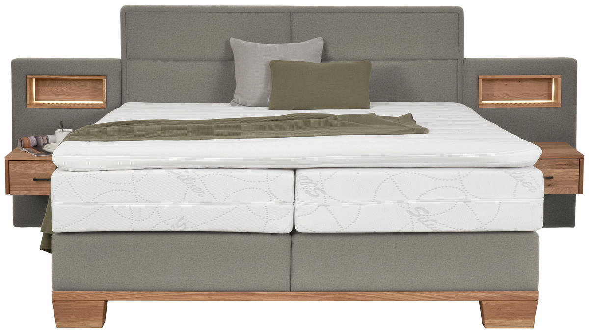 BOXSPRINGBETT 200/200 cm,  in Eichefarben, Blaugrau, Matratze, Topper, H3 = fest  - Eichefarben/Blaugrau, Natur, Holz/Textil (200/200cm) - Valnatura
