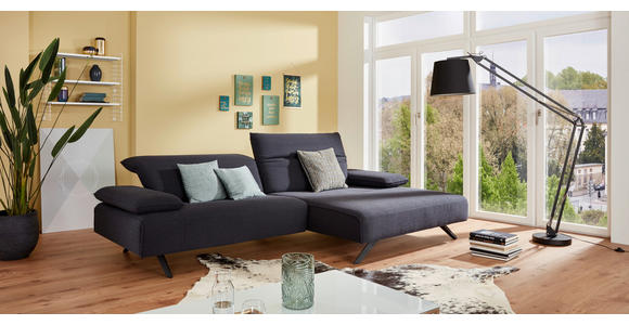 ECKSOFA in Flachgewebe Dunkelblau - Anthrazit/Dunkelblau, Design, Textil/Metall (166/280cm) - Ambiente