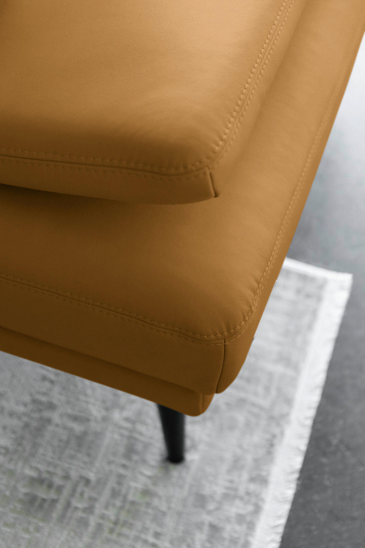 ECKSOFA Echtleder Senfgelb  - Senfgelb/Schwarz, Konventionell, Leder/Metall (301/180cm) - Joop!