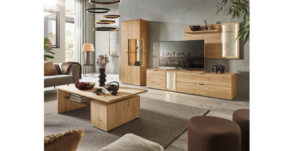 WOHNWAND  in Wildeiche  322,4/205,5/45,2 cm    - Wildeiche/Schwarz, Natur, Glas/Holz (322,4/205,5/45,2cm) - Valnatura