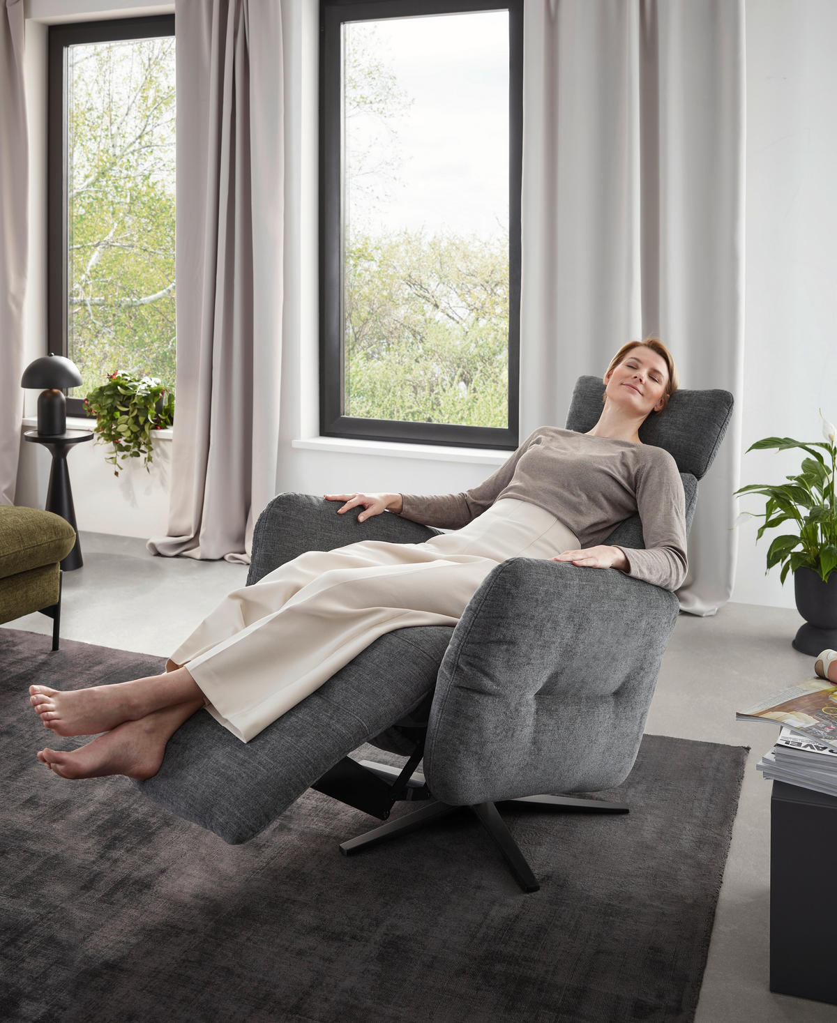 RELAXSESSEL Flachgewebe Kopfteilverstellung, Fußteilverstellung, Rücken echt    - Dunkelgrau/Schwarz, Design, Textil/Metall (78/113/90cm) - Dieter Knoll