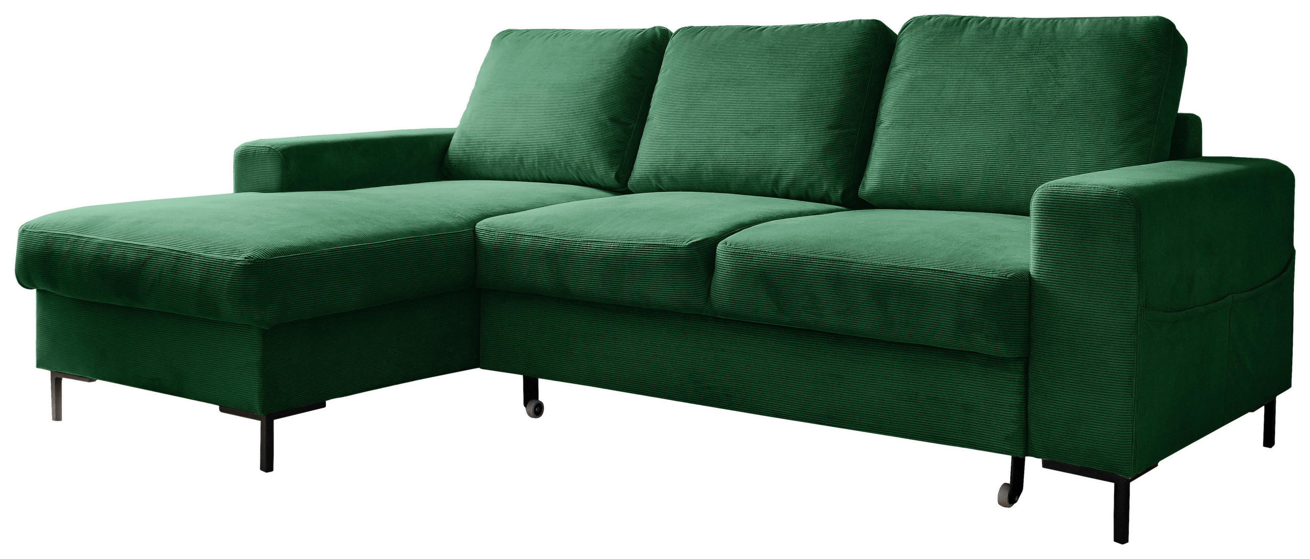 ECKSOFA Smaragdgrün Cord Rückenkissen, Bettkasten  - Smaragdgrün/Schwarz, Design, Textil/Metall (148/236cm) - MID.YOU