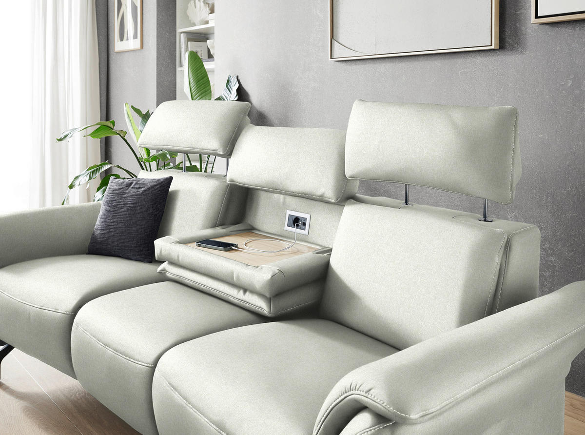 TRAPEZSOFA in Mikrofaser Hellgrau  - Hellgrau/Schwarz, Konventionell, Textil/Metall (221/103/95cm) - Dieter Knoll