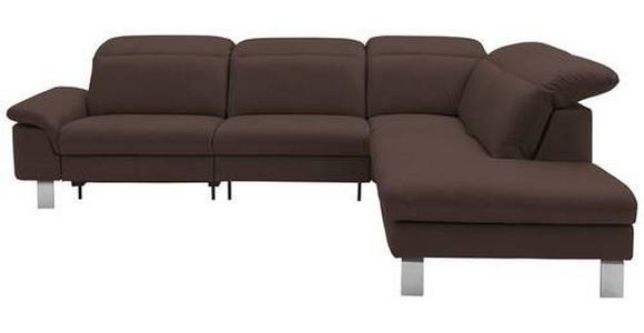 ECKSOFA in Echtleder Dunkelbraun  - Edelstahlfarben/Dunkelbraun, Design, Leder/Metall (309/233cm) - Dieter Knoll