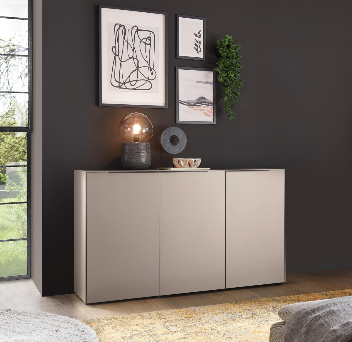 KOMMODE , 150/87/38 cm,  - Kaschmir/Schwarz, Design, Holzwerkstoff/Kunststoff (150/87/38cm) - Voleo