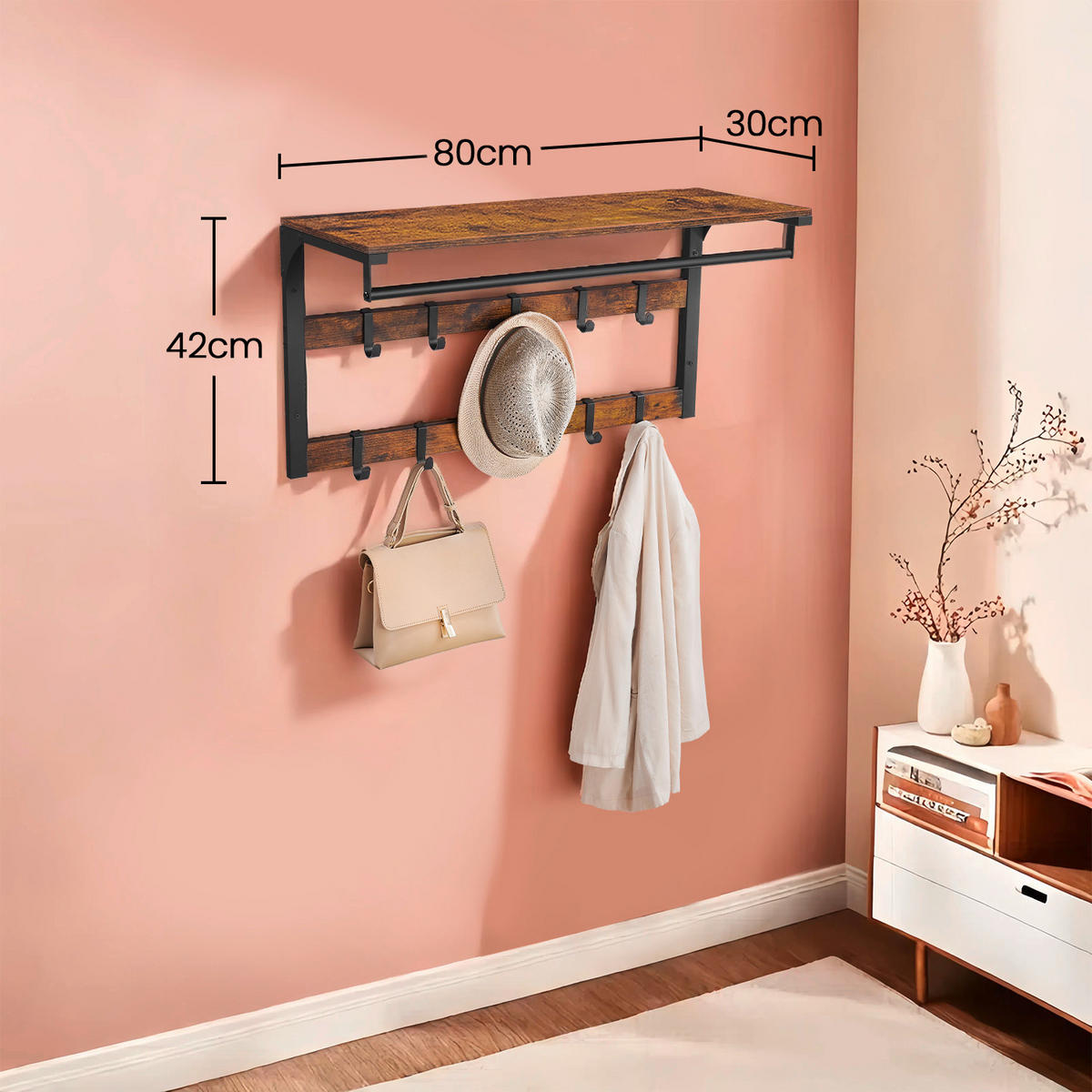 GARDEROBENPANEEL  in  - Schwarz/Braun, Trend, Holzwerkstoff/Metall (80/30/42cm) - MID.YOU
