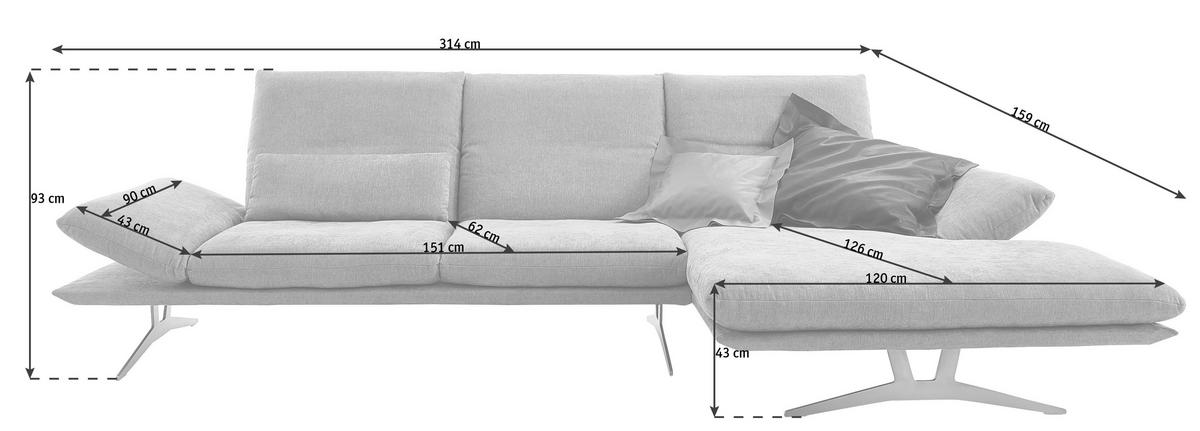 ECKSOFA in Flachgewebe Grün  - Grün, Design, Textil/Metall (314/159cm) - Koinor