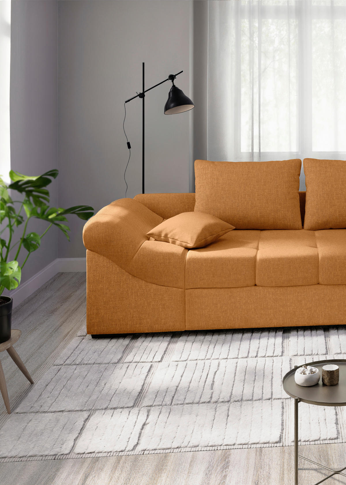 ECKSCHLAFSOFA in Goldfarben Textil   - Goldfarben/Schwarz, Modern, Holz/Textil (298/202cm) - MID.YOU