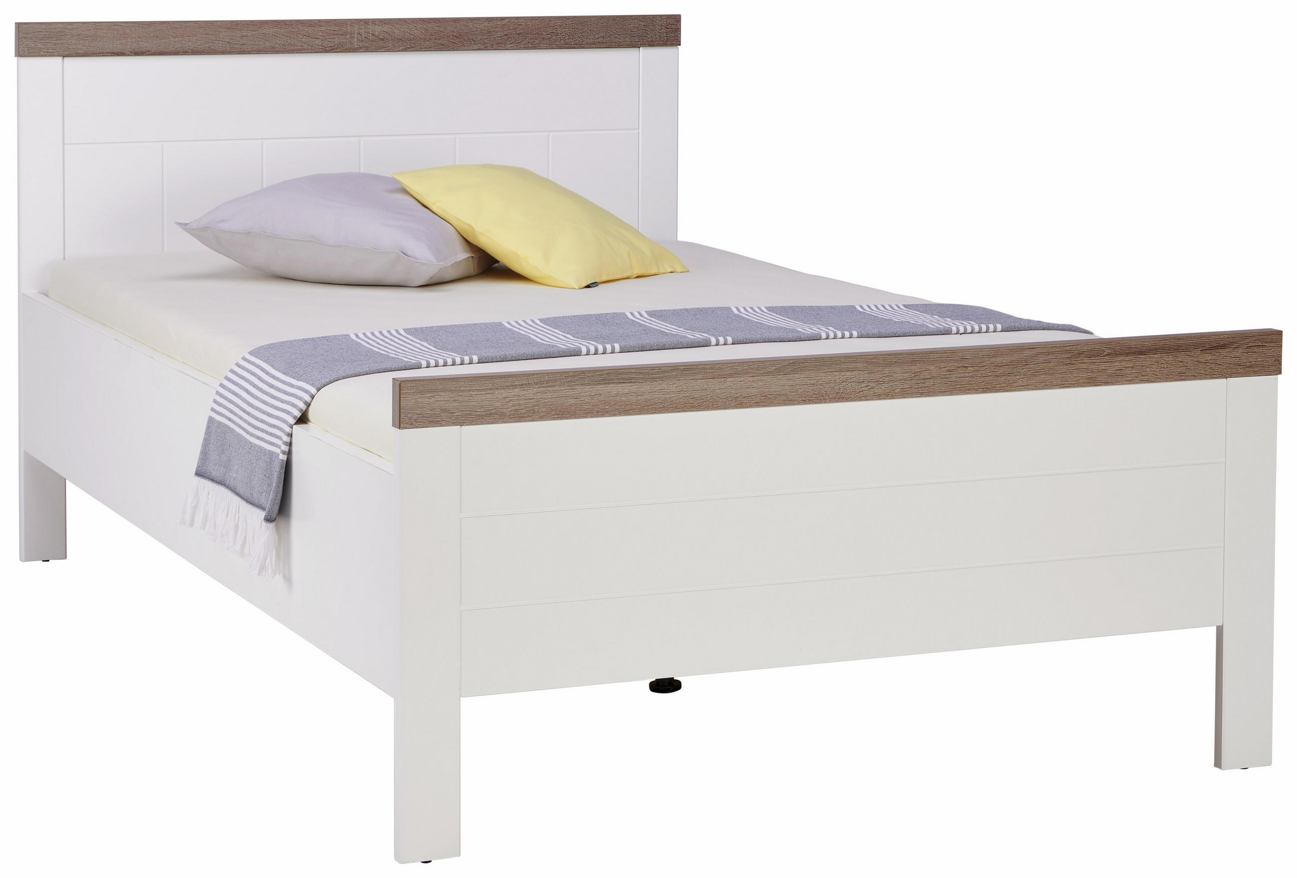 Bett in Weiß, Trüffeleichefarben