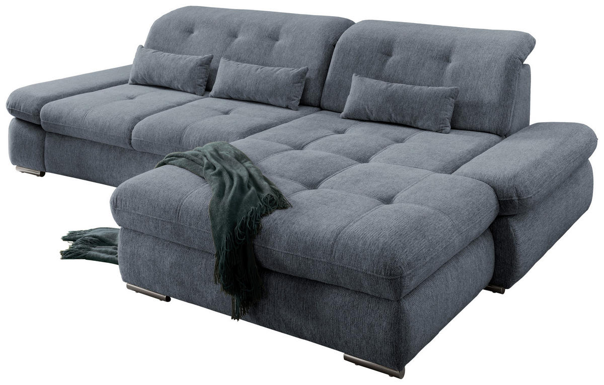 ECKSOFA in Chenille Hellblau  - Chromfarben/Hellblau, Design, Textil/Metall (300/196cm) - Livetastic