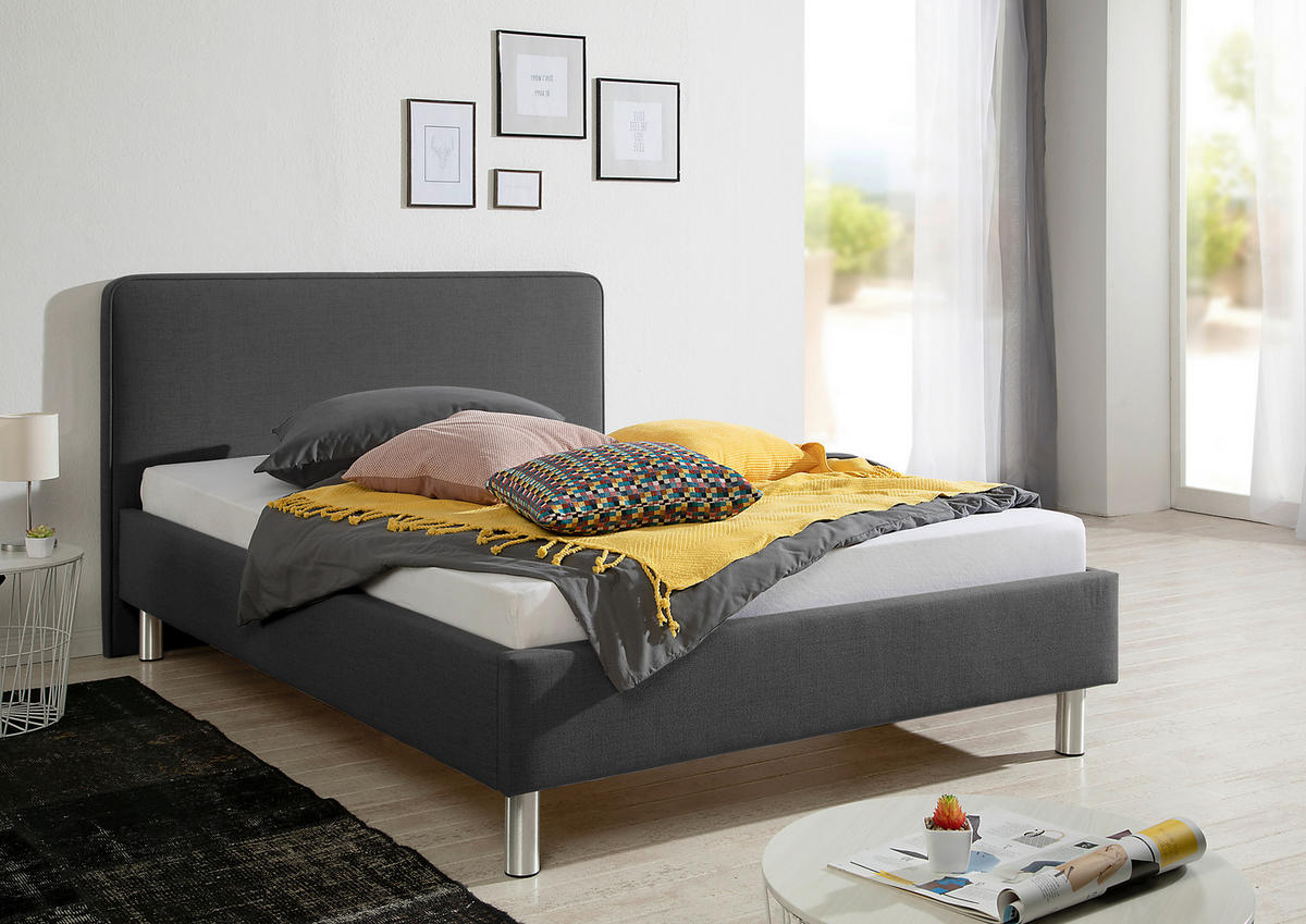 POLSTERBETT  in Anthrazit,  - Anthrazit/Alufarben, MODERN, Textil/Metall (153/97/208cm) - Livetastic