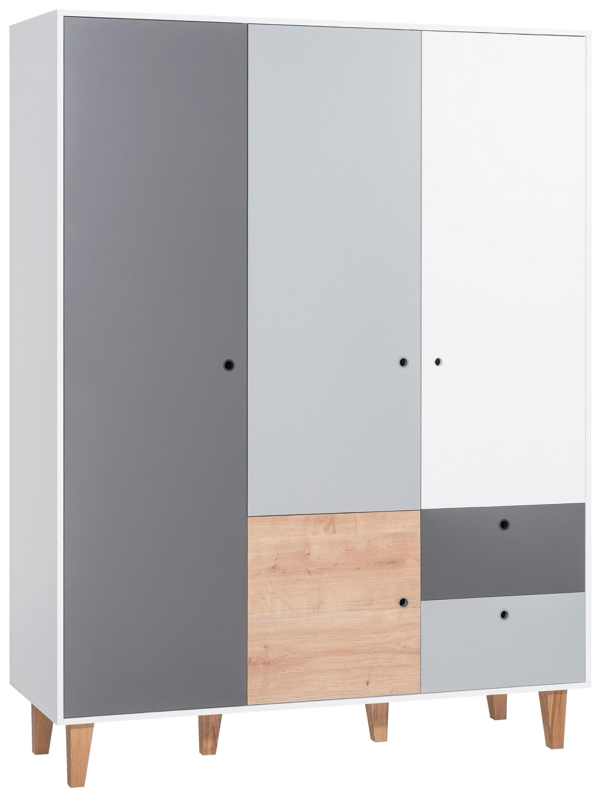 KLEIDERSCHRANK 4-türig Graphitfarben, Grau, Weiß, Eichefarben  - Eichefarben/Graphitfarben, MODERN, Holz/Holzwerkstoff (153/201,5/55cm) - MID.YOU