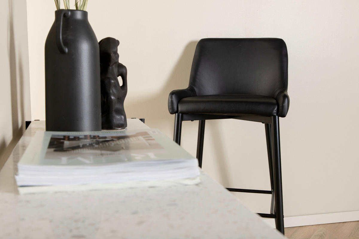 BARHOCKER-SET Lederlook (vegan) Schwarz Stahl abwischbar  - Schwarz, Design, Kunststoff/Textil (48/105/57cm) - Livetastic