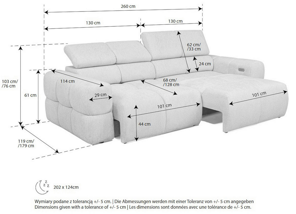 BIGSOFA Chenille Weiß  - Schwarz/Weiß, Design, Kunststoff/Textil (260/76-103/119cm) - Welnova