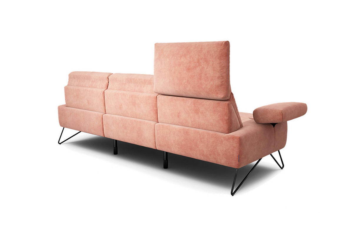 3-SITZER-SOFA Samt Rosa  - Schwarz/Rosa, Design, Textil/Metall (234-264/85/86-94cm) - SENSOO